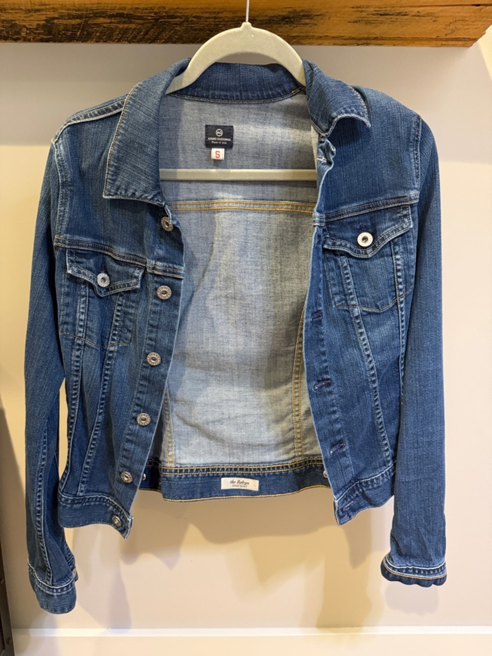 Ag Adriano Goldschmied Medium Blue Denim Jacket with Navy Label